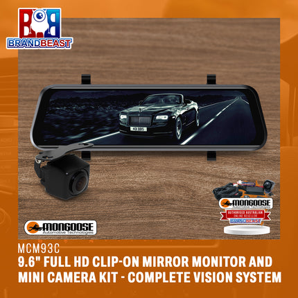 MONGOOSE MCM93C 9.6" Full HD Clip-On Mirror Monitor and Mini Camera Kit - Complete Vision System