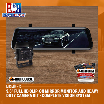 MONGOOSE MCM96C 9.6" Full HD Clip-On Mirror Monitor and Heavy Duty Camera Kit