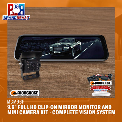 MONGOOSE MCM96P 9.6" FULL HD REPLACEMENT Mirror Monitor and Heavy Duty Camera Kit