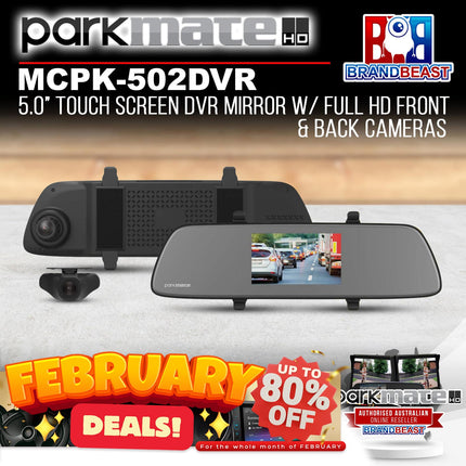 Parkmate MCPK-502DVR 5.0‚Äù Touch Screen Mirror DVR w/ 1080P Front/Rear Recording