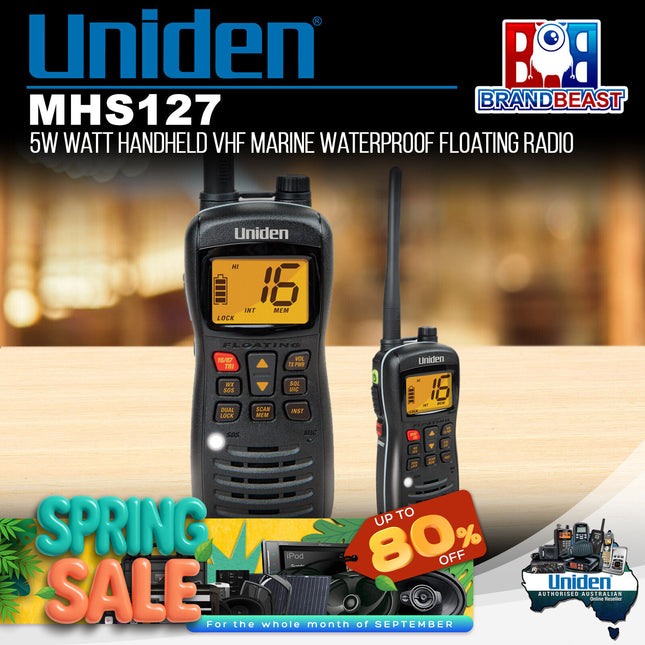 Uniden MHS127 5W Watt Handheld VHF Marine Waterproof Floating Radio