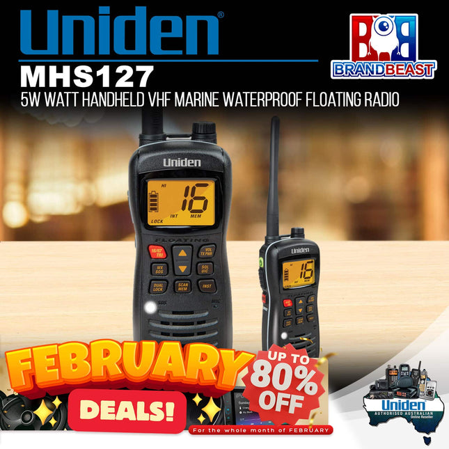 Uniden MHS127 5W Watt Handheld VHF Marine Waterproof Floating Radio