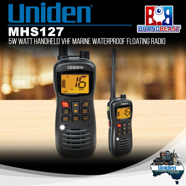 Uniden MHS127 5W Watt Handheld VHF Marine Waterproof Floating Radio