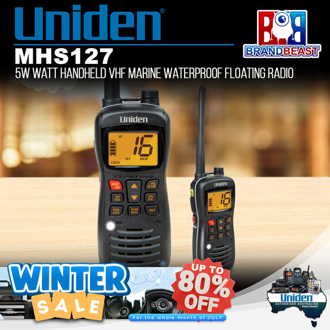 Uniden MHS127 5W Watt Handheld VHF Marine Waterproof Floating Radio