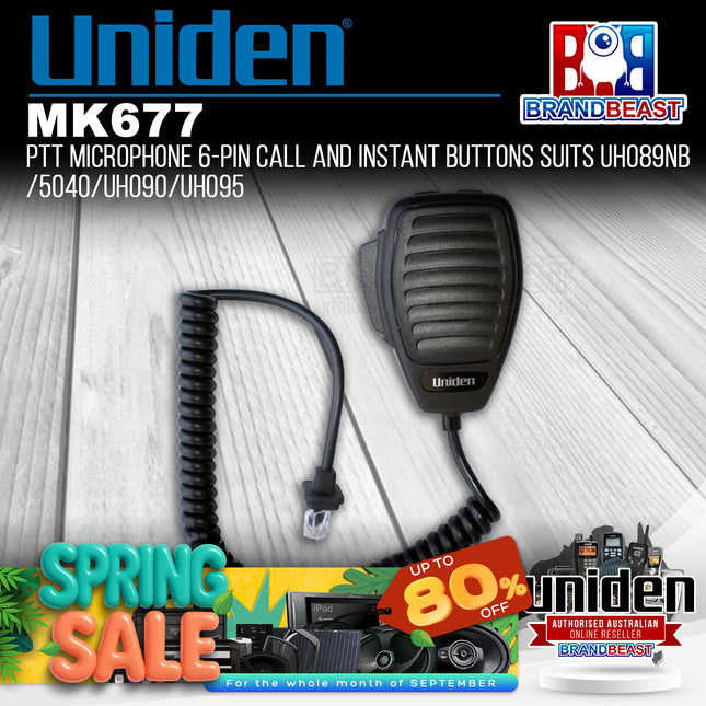 Uniden MK677 PTT Microphone 6-Pin Call and Instant Buttons Suits UH089NB/5040/UH090/UH095