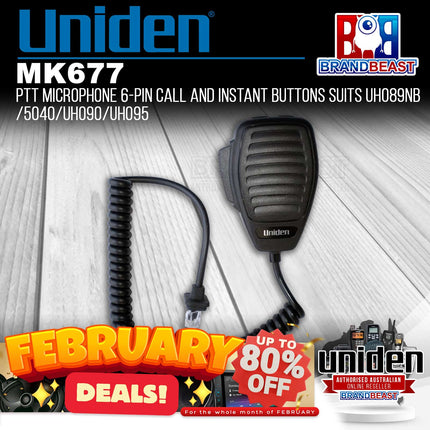 Uniden MK677 PTT Microphone 6-Pin Call and Instant Buttons Suits UH089NB/5040/UH090/UH095