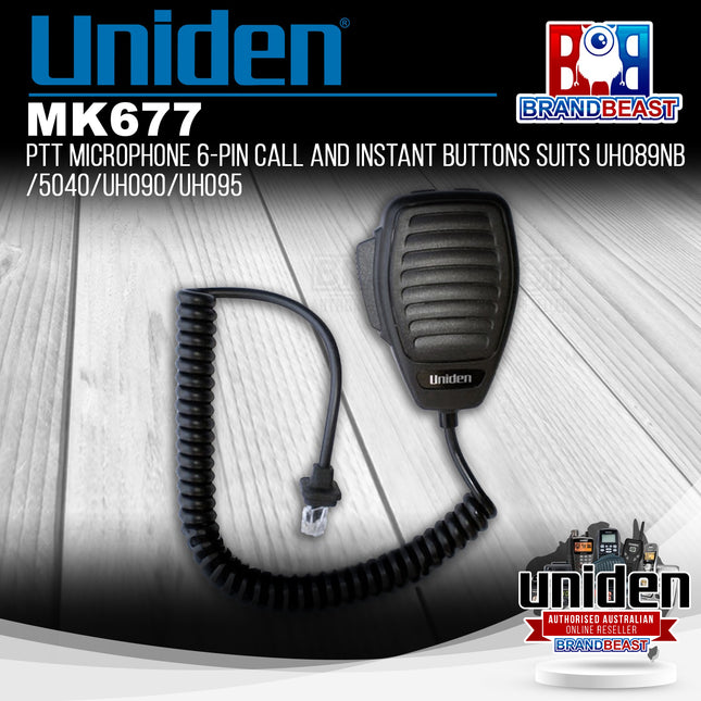 Uniden MK677 PTT Microphone 6-Pin Call and Instant Buttons Suits UH089NB/5040/UH090/UH095