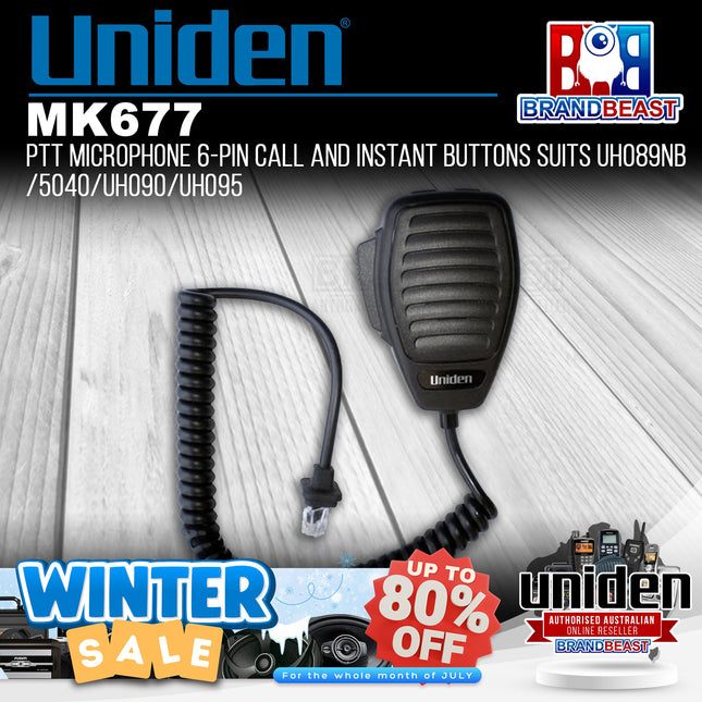 Uniden MK677 PTT Microphone 6-Pin Call and Instant Buttons Suits UH089NB/5040/UH090/UH095