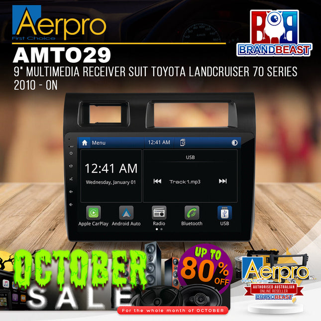 Aerpro AMTO29 9" Multimedia Receiver Suit Toyota Landcruiser 70 Series 2010 - ON