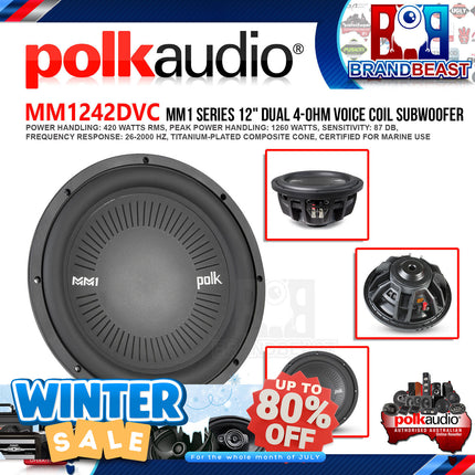 Polk Audio MM1242DVC MM1 Series 12" 1260W Dual Voice Coil Subwoofer with Ultra-Marine Certification