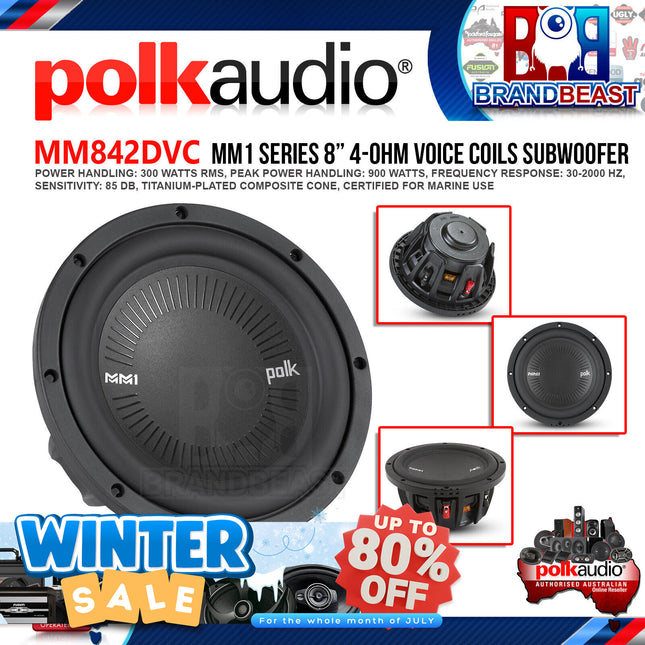 Polk Audio MM842DVC MM1 Series 8" 900W 4-Ohm Dual Voice Coil Subwoofer with Ultra-Marine Certification