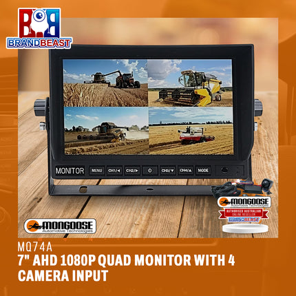 Mongoose MQ74A 7" AHD 1080P Quad Monitor with 4 Camera Input