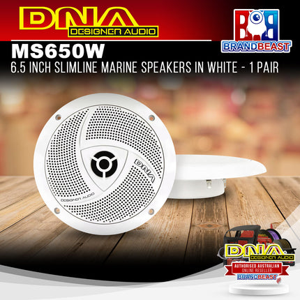DNA MS650W 6.5" 100W Slimline Ultra Slim Marine Speakers White - Pair