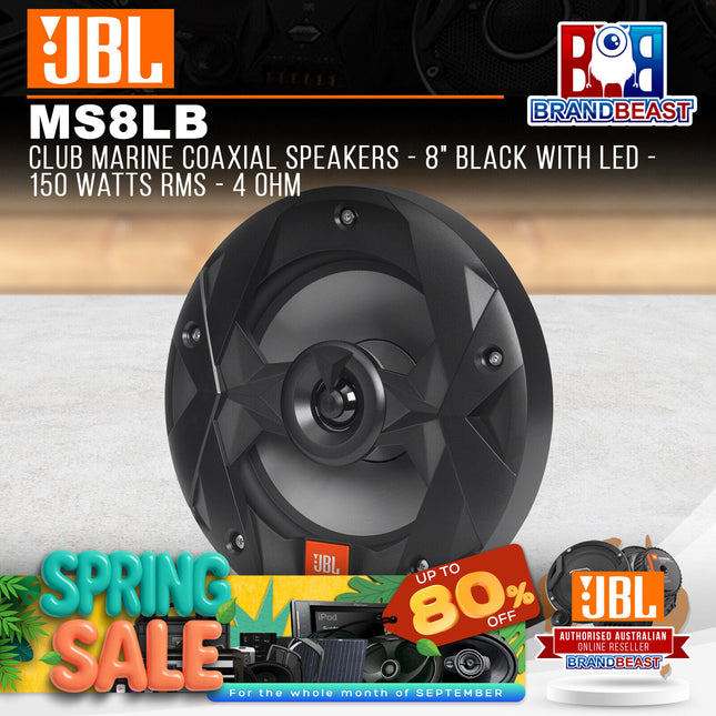 JBL MS8LB Club Marine Coaxial Speakers - 8" Black with LED - 150 Watts RMS - 4 Ohm