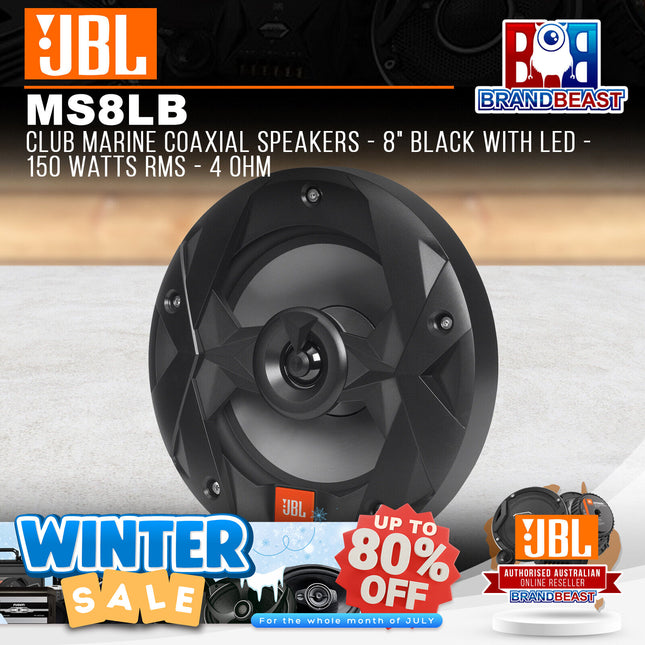 JBL MS8LB Club Marine Coaxial Speakers - 8" Black with LED - 150 Watts RMS - 4 Ohm