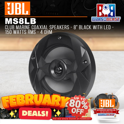 JBL MS8LB Club Marine Coaxial Speakers - 8" Black with LED - 150 Watts RMS - 4 Ohm