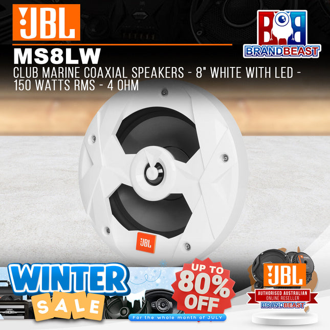 JBL MS8LW Club Marine Coaxial Speakers - 8" White with LED - 150 Watts RMS - 4 Ohm