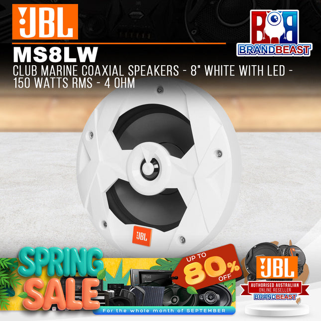 JBL MS8LW Club Marine Coaxial Speakers - 8" White with LED - 150 Watts RMS - 4 Ohm