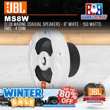 JBL MS8W Club Marine Coaxial Speakers - 8" White - 150 Watts RMS - 4 Ohm
