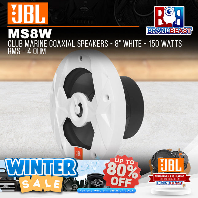 JBL MS8W Club Marine Coaxial Speakers - 8" White - 150 Watts RMS - 4 Ohm