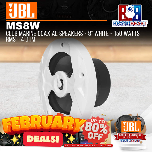 JBL MS8W Club Marine Coaxial Speakers - 8" White - 150 Watts RMS - 4 Ohm