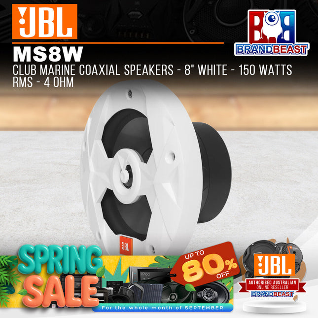 JBL MS8W Club Marine Coaxial Speakers - 8" White - 150 Watts RMS - 4 Ohm