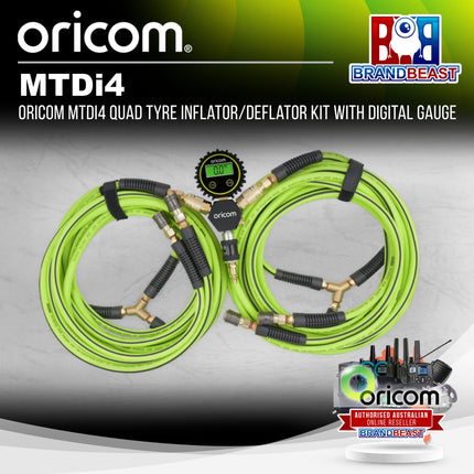 Oricom MTDI4 Quad Tyre Inflator/Deflator Kit with Digital Gauge