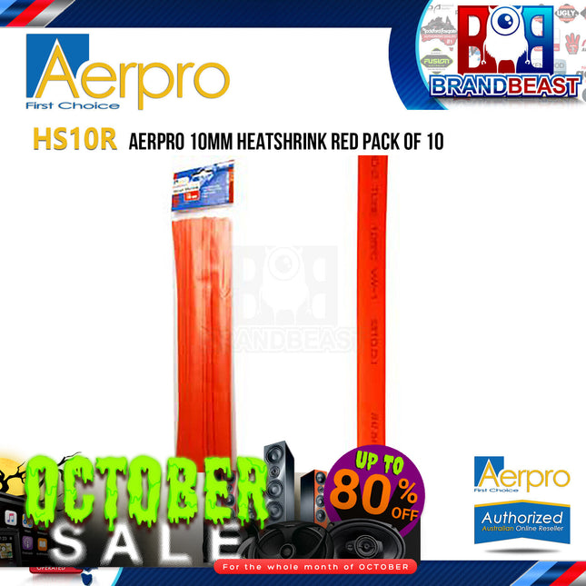 Aerpro HS10R 10mm Heatshrink Red Pack of 10pcs x 30cm
