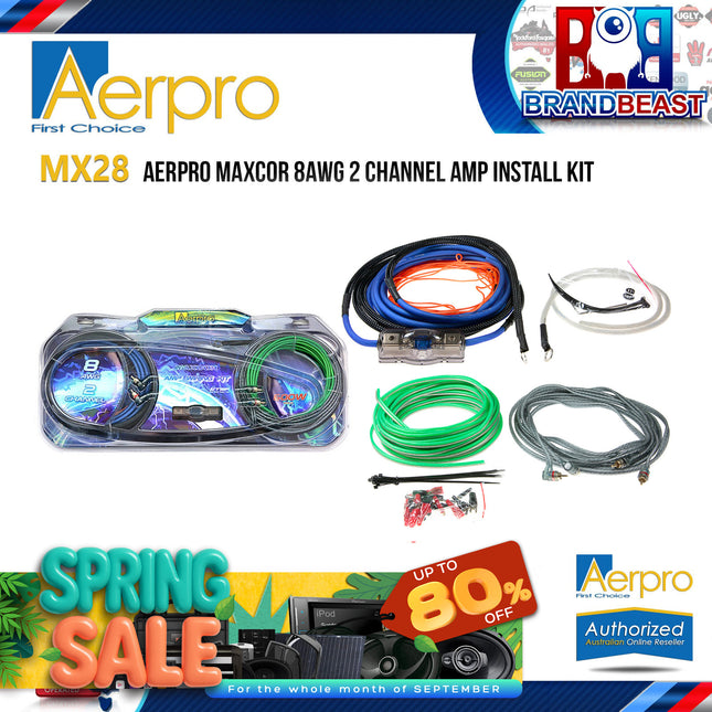 Aerpro MX28 MAXCOR 8AWG 2-Channel Amp Install Kit
