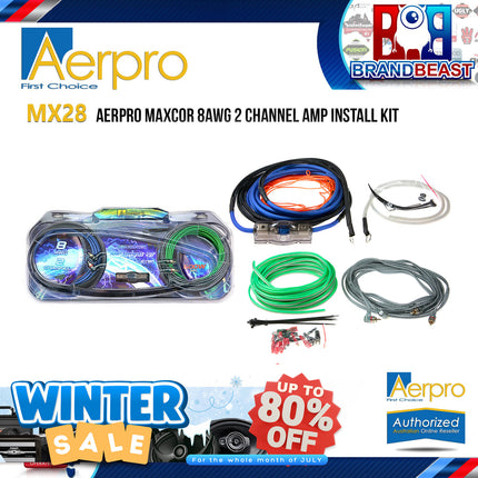 Aerpro MX28 MAXCOR 8AWG 2-Channel Amp Install Kit