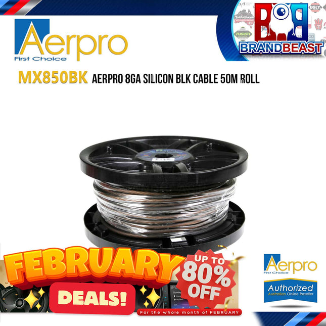 Aerpro MX850BK 8GA MAXCOR Roll Silicon BLK Power Cable - 50M