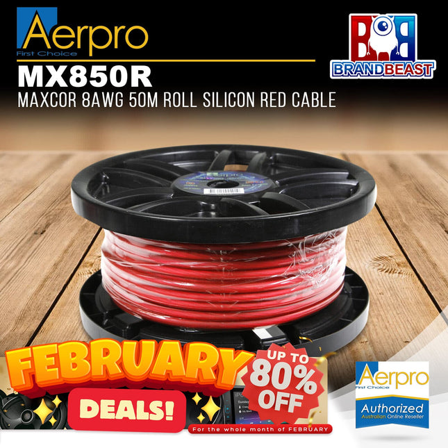 Aerpro MX850R Maxcor 8AWG Roll Silicon Red Cable - 50M