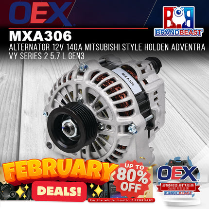 OEX MXA306 Alternator 12V 140A Mitsubishi Style Holden Adventra VY Series 2 5.7 L Gen3