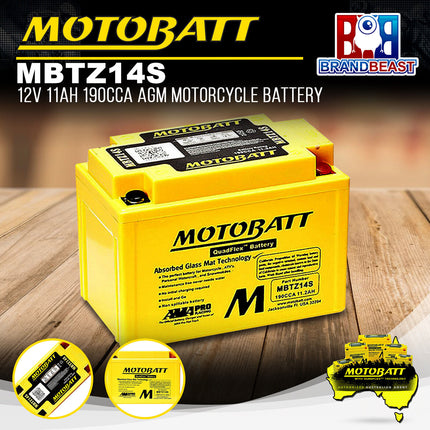 MotoBatt MBTZ14S 12V 11Ah 190CCA AGM Motorcycle Battery With Quadflex Technology