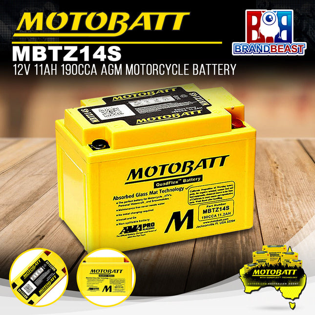 MotoBatt MBTZ14S 12V 11Ah 190CCA AGM Motorcycle Battery With Quadflex Technology