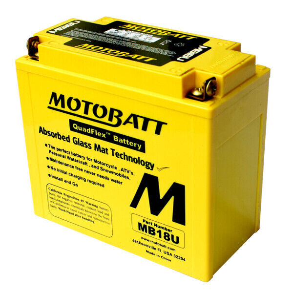 Motobatt MB18U 12V 22.5Ah 280CCA AGM Motorcycle Battery With Quadflex Technology