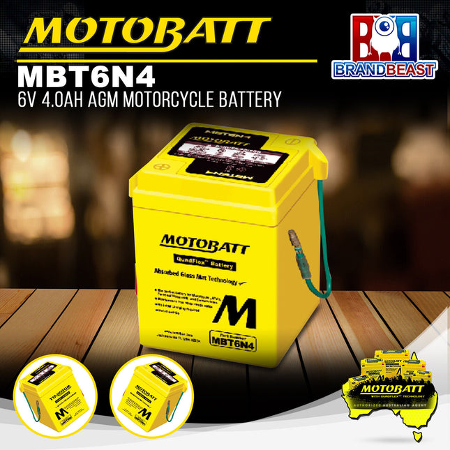 Motobatt MBT6N4 6V 4.0Ah AGM Motorcycle Battery With Quadflex Technology