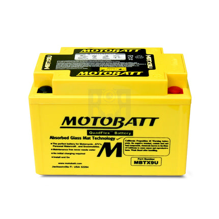 Motobatt MBTX9U 12V 10.5Ah 160CCA AGM Motorcycle Battery For Quadflex Technology