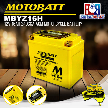 Motobatt MBYZ16H 12V 16Ah 240CCA AGM Motorcycle Battery For Quadflex Technology