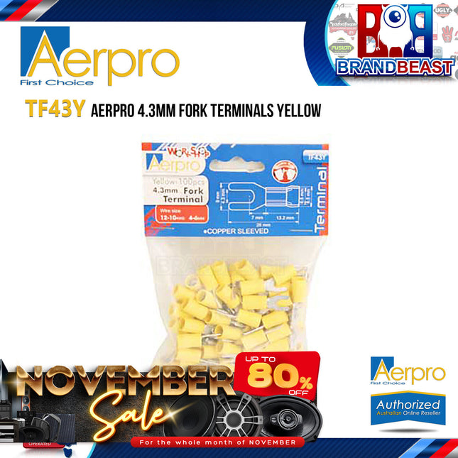 Aerpro Tf43Y 4.3Mm Fork Terminals Yellow