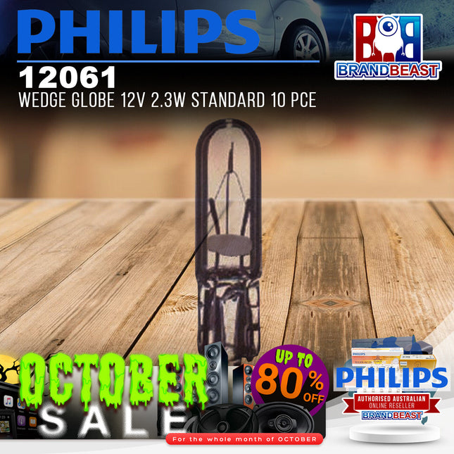 PHILIPS 12061 Wedge Globe 12V 2.3W Standard 10 Pce