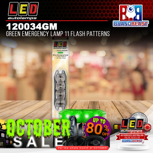 LED Autolamps 120034GM Green Emergency Lamp 11 Flash Patterns
