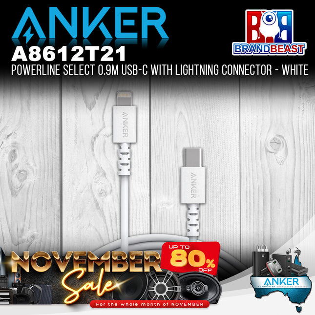 Anker A8612T21 PowerLine Select 0.9m USB-C to Lightning Connector - White