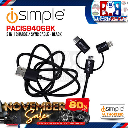 iSimple PACIS9406BK Black uLinx 3-in-1 Charging Sync Cable