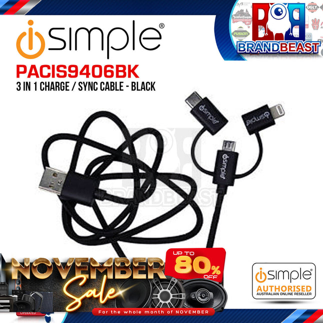 iSimple PACIS9406BK Black uLinx 3-in-1 Charging Sync Cable