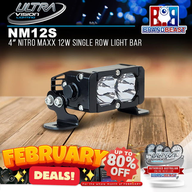 Ultra Vision Lighting NM12SSLB4 4‚Ä≥ Nitro Maxx 12W Single Row Light Bar (SPOT & 4500k)