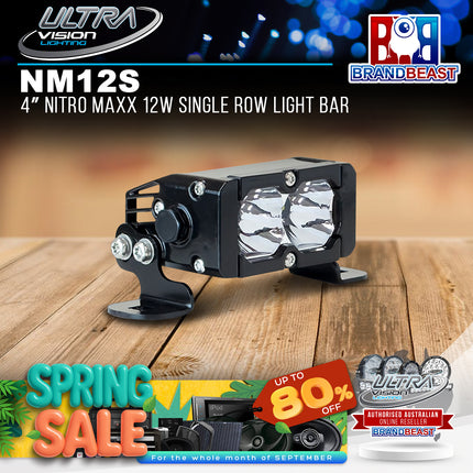 Ultra Vision Lighting NM12SWLB 4" Nitro Maxx 12W Single Row Light Bar (WIDR & 5700K)