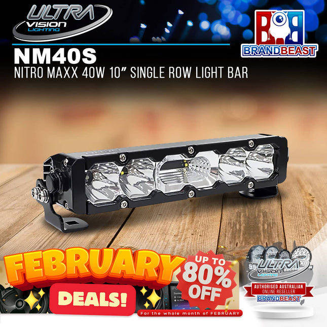 Ultra Vision Lighting NM40SCLB4 Nitro Maxx 40W 10‚Ä≥ Single Row Light Bar (4500K)