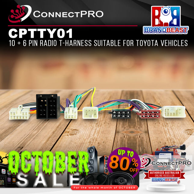 ConnectPRO CPTTY01 10 + 6 Pin Radio T-Harness Suitable Suit Toyota/Subaru Models
