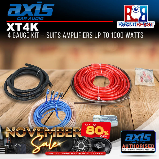 Axis XT4K 4GA Amplifier Wiring Kit Suits Amplifiers up to 1000 Watts
